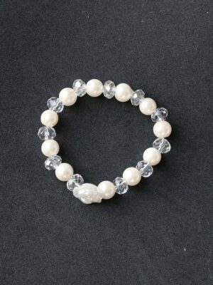 White Pearl & Flower Glass Beads Bracelet