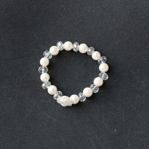 White Pearl & Flower Glass Beads Bracelet