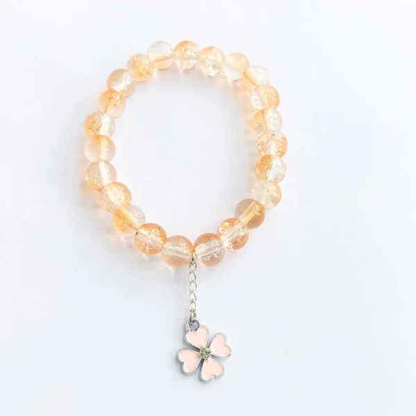 Peach Petal Charm Crackle Bead Bracelet