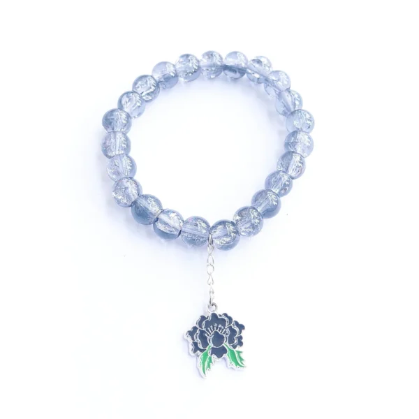 Midnight Bloom Charm Crackle Bead Bracelet