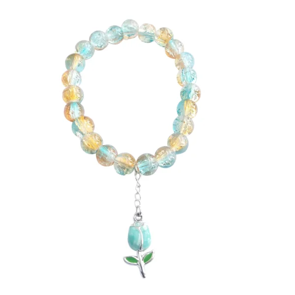 Turquoise Bloom Charm Crackle Bead Bracelet