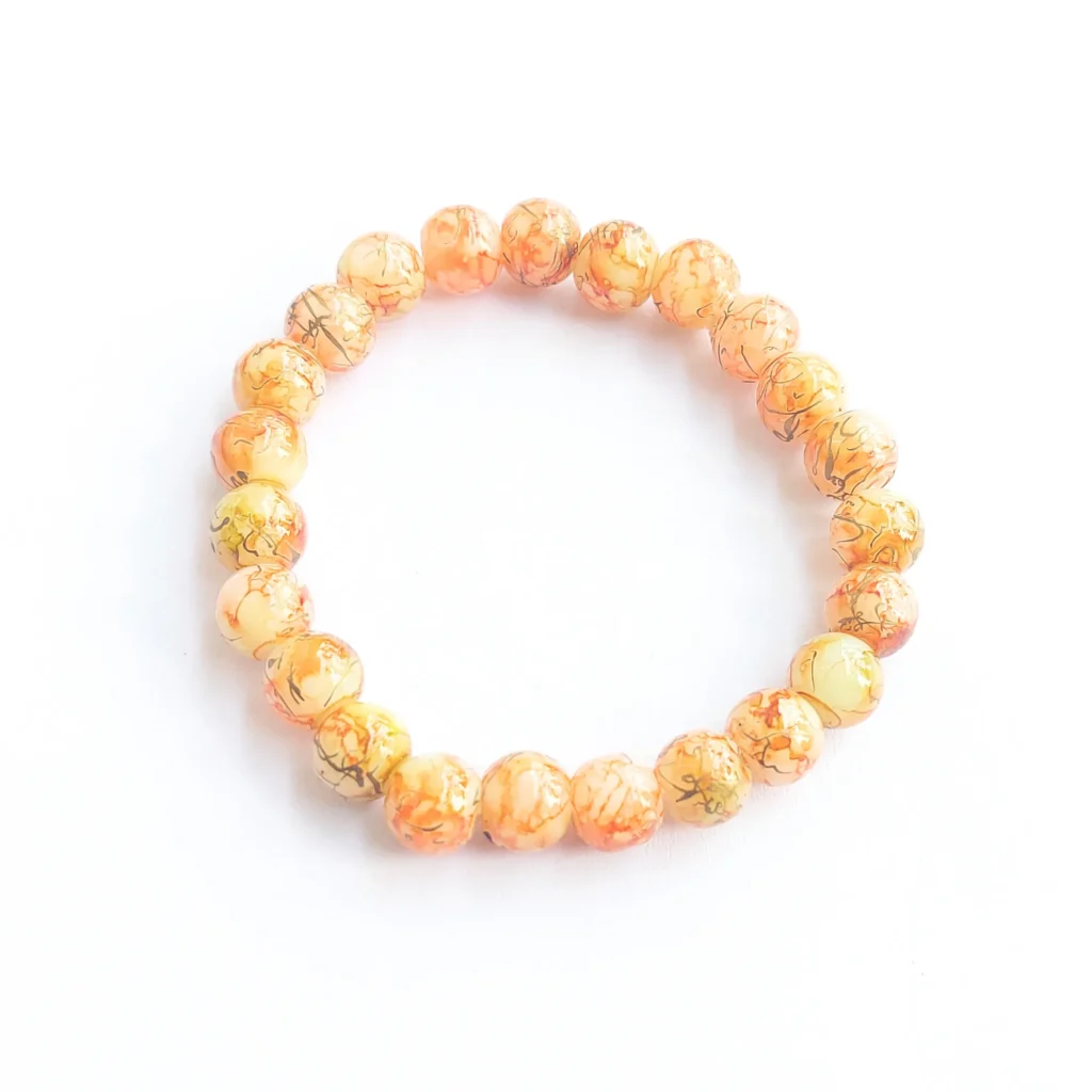 Amber Bloom Printed Glass Bead Bracelet, Handmade women's fashion bracelet with unique design