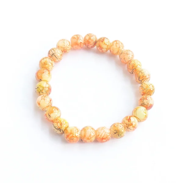 Amber Bloom Printed Glass Bead Bracelet, Handmade women's fashion bracelet with unique design