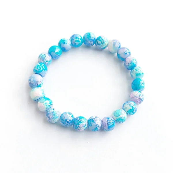 Frozen Hues Printed Glass Bead Bracelet, Handmade women's fashion bracelet with unique design