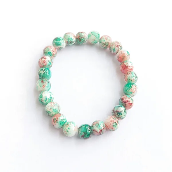 Blossom Fields Printed Glass Bead Bracelet, Handmade women's fashion bracelet with unique design
