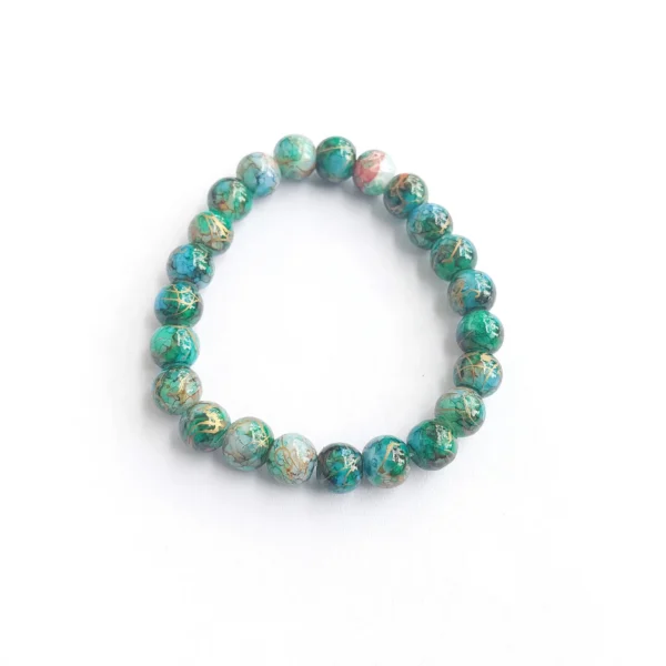 Verdant Mirage Printed Glass Bead Bracelet, Handmade women's fashion bracelet with unique design