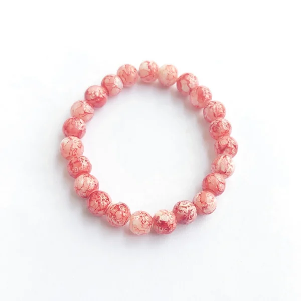 Cherry Blossom Blush Printed Glass Bead Bracelet, Handmade women's fashion bracelet with unique design