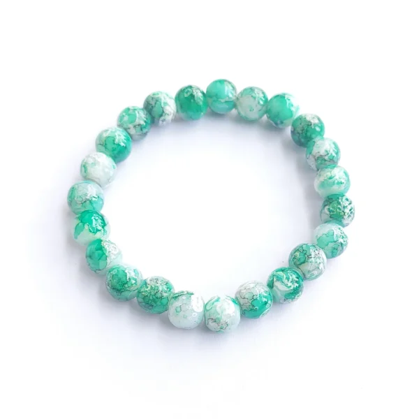 Mint Frost Printed Glass Bead Bracelet, Handmade women's fashion bracelet with unique design