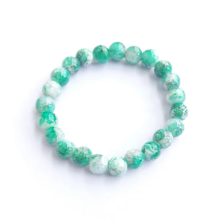 Mint Frost Printed Glass Bead Bracelet, Handmade women's fashion bracelet with unique design
