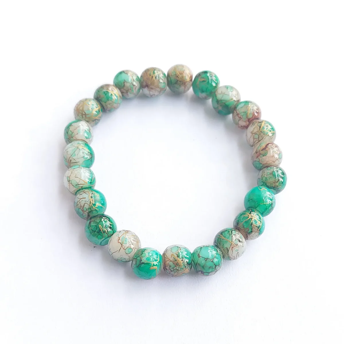 Mystic Jade Printed Glass Bead Bracelet, Handmade women's fashion bracelet with unique design