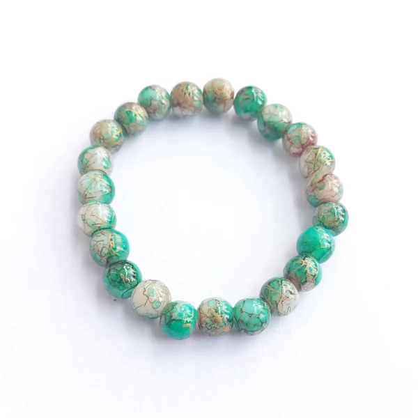 Mystic Jade Printed Glass Bead Bracelet, Handmade women's fashion bracelet with unique design