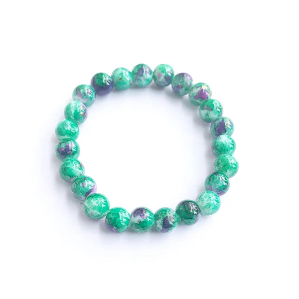Orchid Twilight Printed Glass Bead Bracelet, Handmade women's fashion bracelet with unique design